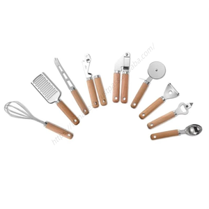 Utensilios de Cocina al por Mayor: Juego de 12 Piezas de Utensilios de Cocina con Cuchara y Espumadera, Mango con Aislamiento de Grano de Madera - Product Image 1