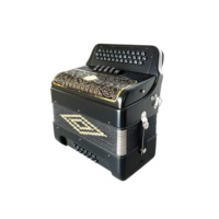 SEASOUND Professional Diatonic Wood 34-Button 12-Bass 5-Register Accordion Instrument Matt Black Body Gold Grill Buttons JB3412D