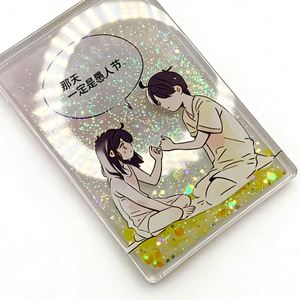 UV Printed Plastic Keyring <b>Custom</b> Oil Floating Acrylic Block Liquid <b>Keychain</b> - Product Image 3