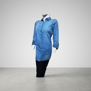 Unisex & Stylish 100% Cotton Light Wash <b>Denim</b> <b>Shirt</b> Dress <b>for</b> <b>Women</b> <b>Long</b> Sleeve Button Formal Winter Customized Color Front Logo - Product Image 4