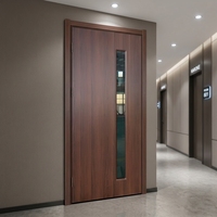 Porte intérieure moderne en PVC MDF noyer foncé avec bande de verre verticale minimaliste pour hôtel et bureau (vente en gros)
