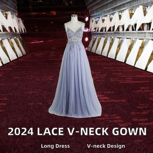 Gaun Pesta Pengantin Seksi Tanpa Punggung Model Ball Gown Panjang Lantai Berbahan Lace V-neck Berhias Mutiara Anti-Statik Ukuran Besar untuk Musim Panas - Product Image 2