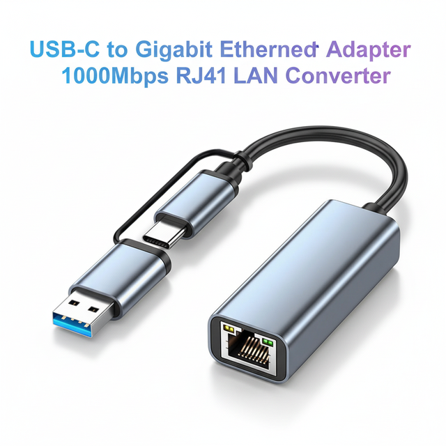 USB-C to Gigabit Ethernet Adapter, 10/100/1000Mbps RJ45 LAN Network Converter, Plug & Play for Laptop, Tablet, Smartphone