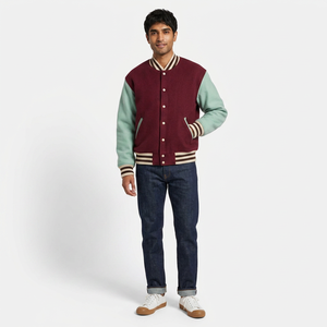 Chaqueta Letterman para Hombre de Alta Calidad al por Mayor 2026, 100% Algodón, Cuello Alto, Parches Bordados Frontales, Transpirable, para Invierno - Product Image 1