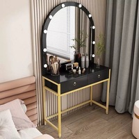Coiffeuse moderne et simple avec miroir LED et rangement, meuble de chambre en bois