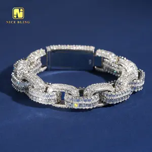 Wholesale 14.5mm U Design Sterling Silver Cuban Link Chain iced out cuban bracelet Rhodium Plated Hip Hop Jewelry Rock