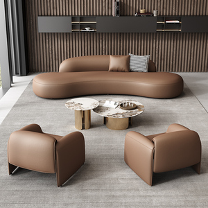 Conjunto de Sofás Arc para Vestíbulos de Hoteles y Clubes Empresariales VIP con Acabado en Cuero Resistente - Product Image 4