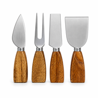 Juego de Cuchillos para Queso FLYWOD, Cuchillos de Acero Inoxidable con Mango de Madera, 4 Piezas, Utensilios para Queso para Restaurante