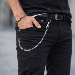 Chaîne de ceinture en acier inoxydable à quatre côtés polis, large, noire, argentée, épaisse, dorée, pour hommes, chaîne de portefeuille de motard, fournie directement par l'usine - Product Image 3