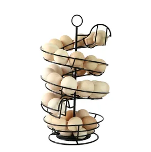 Suporte de metal para ovos, suporte espiral preto e resistente para ovos com cesta inferior e poste intermediário giratório de 360 graus com capacidade para até 36 ovos