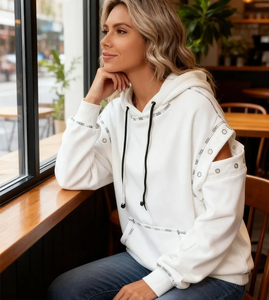 Hot bán phụ nữ của thời trang <span class=keywords><strong>cutout</strong></span> Shoulder dây giày chi tiết thư Băng hoodie giản dị áo - Product Image 2