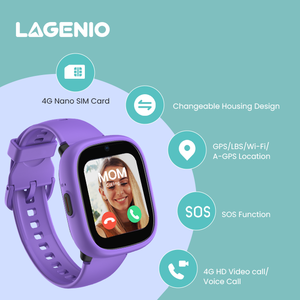 Montre connectée LAGENIO 4G avec carte SIM, boîtier interchangeable, écran TFT couleur, appel vidéo, GPS, LBS, IP68, batterie 4 jours, montre connectée pour enfants - Product Image 1
