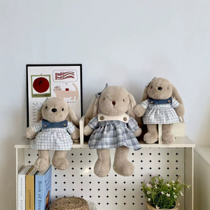 Cute Long Ear <b>Bunny</b> Plush Doll With Plaid <b>Outfit</b> Soft Stuffed Rabbit Toy For Home Decor Gift - Product Image 4
