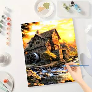 สีน้ำกระท่อมด้วยชุดตัวเลขสำหรับผู้ใหญ่-DIY พระอาทิตย์ตกดินขนาด16x20นิ้วของตกแต่งศิลปะประเทศไร้กรอบหรือของขวัญ - Product Image 3