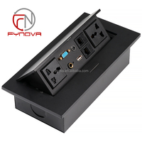 Enchufe de Mesa Retráctil con Conectividad Multimedia HD, Video, VGA, USB, Audio y Red para Salas de Reuniones y Oficinas