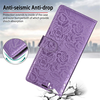 Casing Dompet Kulit Embos Bunga untuk iPhone Samsung, Penutup Magnetik, Tempat Kartu, Penyangga, Tali Pergelangan Tangan, Pelindung Anti Benturan
