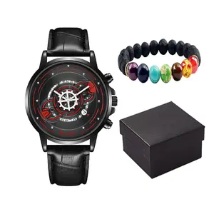 Leather Belt Quartz Men Watch Bracelet Set With Free Gift Box Sport Business Clock Calendar Chronograph CTY01