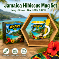 Mug à café en céramique souvenir des Caraïbes et de la Jamaïque, motif tropical plage guitare drapeau, en grès sans BPA, compatible micro-ondes, personnalisable