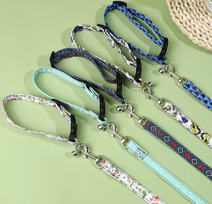fabric print pet supplies new design dog leash lead dog products cat puppy collar pet collars leash set