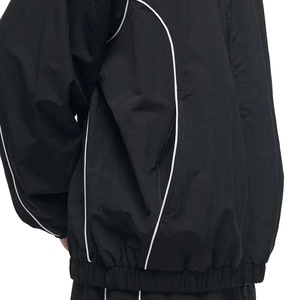 <b>Mens</b> Retro Windbreaker <b>Jacket</b> Black Track <b>Jacket</b> <b>White</b> Piping Custom Logo Athletic Outerwear Zipper OEM Service Breathable - Product Image 4