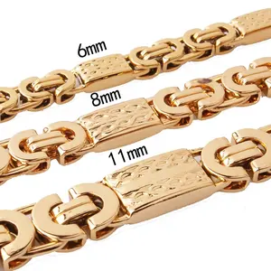 6/8/11mm Gold stainless steel titanium Steel flat chain necklace men's rock style accessories handcrafted collar chain design SS