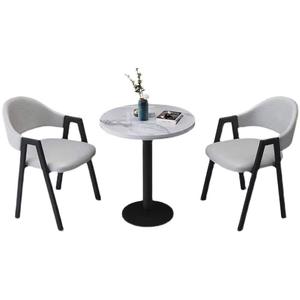 Juego de mesa y sillas de comedor de estilo nórdico, 3 piezas, con tablero redondo de mármol, moderno, para espacios pequeños, oficina o reuniones. - Product Image 5