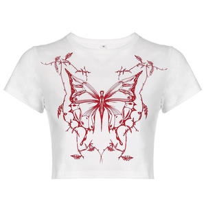 เสื้อยืดสตรีสไตล์วินเทจพิมพ์ลายผีเสื้อแนวกรันจ์คอกลมแขนสั้นทรงครอปเข้ารูปเสื้อยืดฮาราจูกุอีเกิร์ลเสื้อยืดผู้หญิงอเมริกัน Y2K ยุค90 - Product Image 2