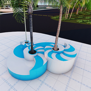 Fiberglass Unique Public Stool With Planter Custom Modern Outdoor Furnishings Weather Resistant Landscape Chair - Product Image 2
