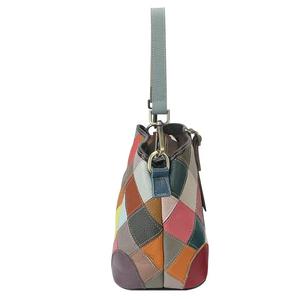 Sac à bandoulière en cuir véritable AndoBag, sac à main à carreaux avec surpiqûres colorées, sac à main grande capacité pour femmes 1821 - Product Image 4