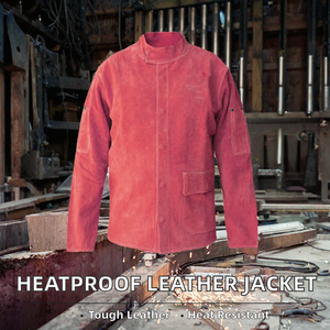 Veste de travail en cuir robuste pour soudeurs, ignifuge, résistante au feu, anti-rayonnement, résistance à la chaleur 400°C, coutures soudées - Product Image 2