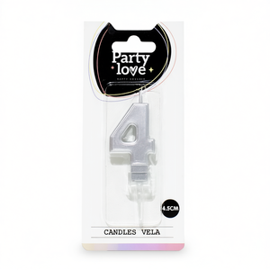 Candela Numero 4 in Argento per Feste, Candele di Compleanno da 4,5 Cm, Vela - Product Image 1
