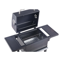 Barbecue au charbon de bois professionnel d'extérieur avec roues, étagères de préparation et conception facile à nettoyer pour services de traiteur et usage domestique