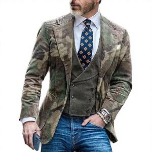 Último Modelo de Traje de Novio de Corduroy Marrón con Doble Botonadura, Traje de Boda Personalizado, Esmoquin para Graduación, Blazer Ajustado de 3 Piezas: Chaqueta+Pantalón+Chaleco - Product Image 3