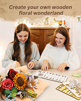 Kit de bouquet de fleurs en bois à faire soi-même, 395 pièces, ensemble de fleurs 3D en puzzle, tournesol, rose, lys, pour adultes et enfants de 8 ans et plus, cadeau DIY unique, décoration de la maison