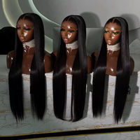 Perruque Lace Front 360 en Cheveux Humains, Noir Naturel Lisse, 24 Pouces, Couverture Complète pour Femmes Noires
