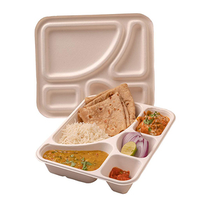 Tugas berat Mircowavable kertas Pulp 5 kompartemen Sugarcane Sealable sekolah Bagasse baki makanan piring dengan tutup - Product Image 6