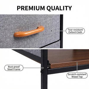 Table de chevet moderne en tissu avec 2 tiroirs, dessus en bois, structure en acier, meuble de rangement, mobilier de chambre, design minimaliste - Product Image 4