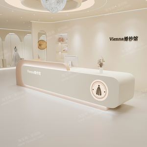 Comptoir d'accueil blanc brillant avec finition dorée, design moderne, pour salon de beauté, clinique, spa, bureau, hall d'hôtel - Product Image 6