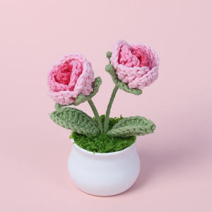 Fleurs artificielles en tricot fait main, fleurs simulées colorées Mudan, décoration de la maison, fleurs éternelles pour femmes - Product Image 6