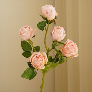 Vintage 5 têtes brûlées à la main Roses en soie exquise fleur artificielle décor maison mariage fête des mères noël intemporel - Product Image 1