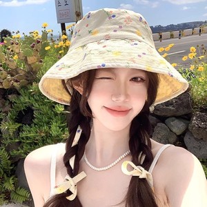 Benhao Japanese Style Floral Double Sided Bucket <b>Hat</b> <b>Summer</b> Sun Protection Wide Brim Women Canvas <b>Hat</b> - Product Image 1