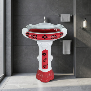 Modern Square Designer Ceramic Wash Basin With Full Pedestal Floor Standing Set For Mall Washrooms - Product Image 2