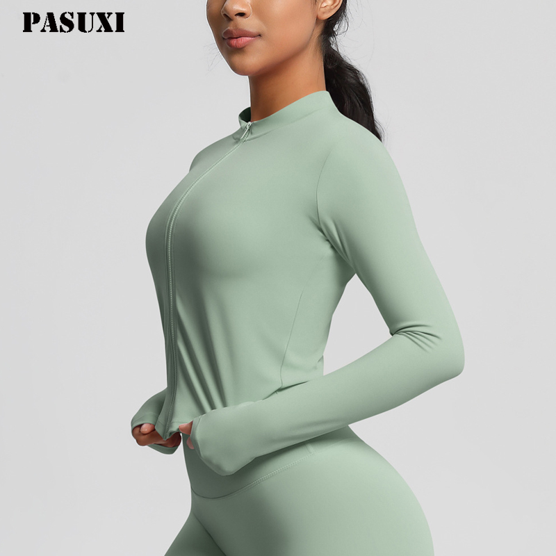 PASUXI Hot Sale High Elasticity Stand Collar Slim Fit Fitness Suit Slimming Yoga Sports Jacket Quick Drying Yoga Top