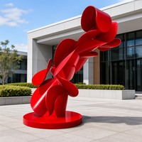 Sculpture de fleur de pétale rouge brillante moderne sur mesure, service OEM, taille personnalisée, statue en métal thermolaqué, projet pour hall d'hôtel