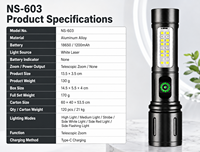 Lampe torche LED rechargeable étanche 3W super lumineuse en alliage d'aluminium pour usage tactique et d'urgence en extérieur, camping, charge USB