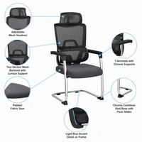 Chaise de bureau exécutive en maille avec appui-tête, ergonomique, pour visiteurs, sur base chromée, idéale pour les zones de réception – Vente directe usine
