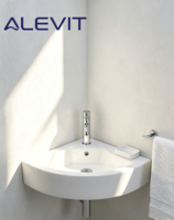 Lavabo d'angle mural moderne en céramique blanche, design compact, pour maisonnette, prêt à l'emploi, avec robinet monotrou facile à nettoyer, siphon et trop-plein