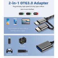 Vente en gros de cordon adaptateur en nylon tressé durable 2in1 OTG USB3.0 femelle vers type C Micro USB mâle pour téléphone portable Samsung LG U Flash