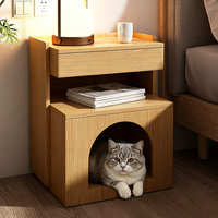 Table de chevet 2-en-1 et niche pour chat en bois avec rangement, table d'appoint conviviale pour animaux de compagnie pour petit appartement