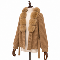 Cardigan en maille plate pour femme, col écharpe, manches chauve-souris, pull épais couleur camel, style coréen, haut de boutique d'hiver